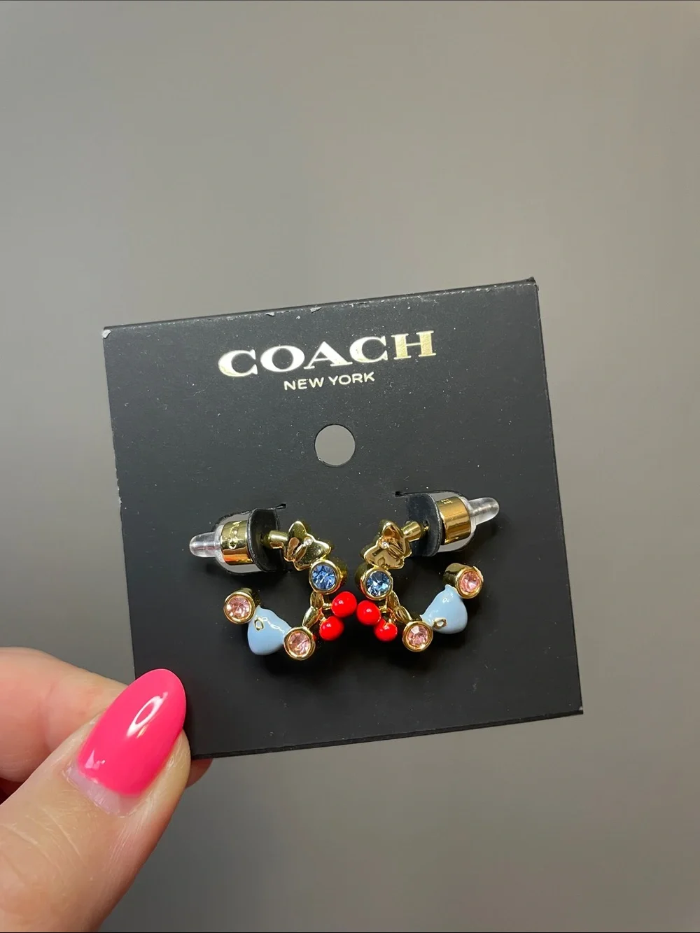 COACH Faux Stone Signature Charm Huggie Earrings - NWT $85 MSRP - Picture 5 of 10